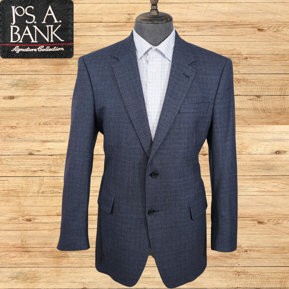 Jos A Bank Sport Coat Mens 40R Blue Glen Plaid 100% Wool Signature Collection